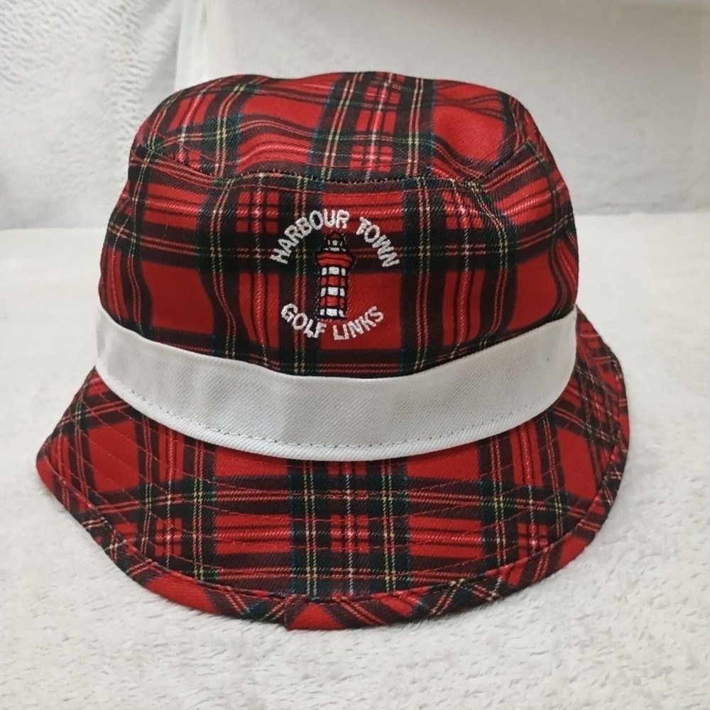 Harbour Town Golf Hat New Era Bucket Mens XL Red Plaid Lined Polyester Work
